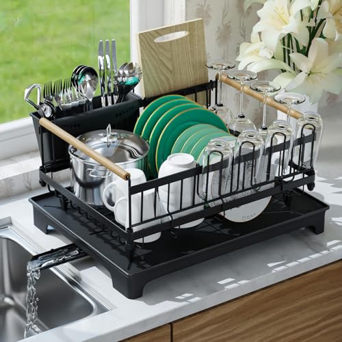 Dish Rack for Kitchen Counter with Drainboard Dish Drying Rack Rustproof Carbon Steel
