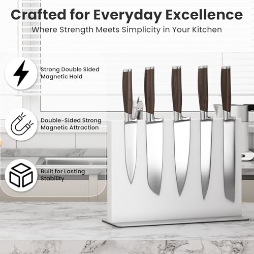 White Magnetic Knife Block Stainless Steel Magnetic Knife Holder (14 Count)