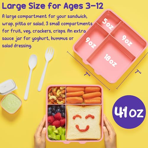 Kids Bento Snack Lunch Box with 4 Compartment