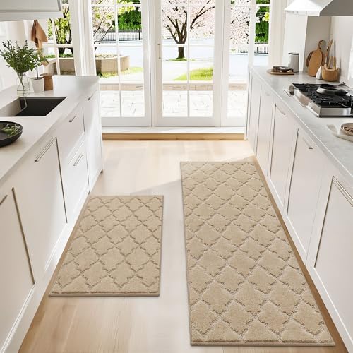 Soft Kitchen Rugs Set of 2 Non Slip 24"x36"+24"x60" (25.984 Sq Ft)