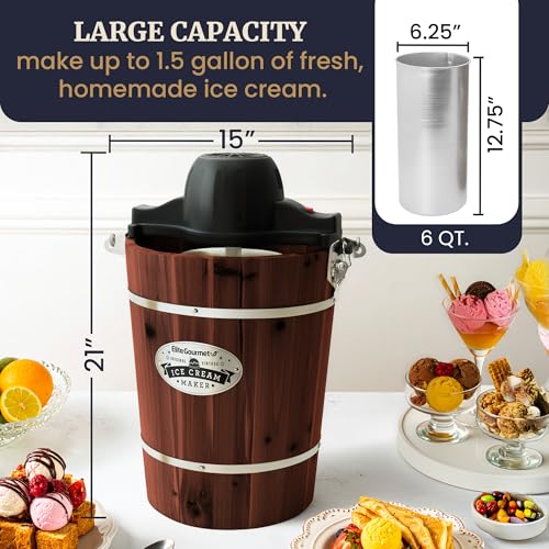 EIM949 6Qt Old Fashioned Walnut Wood Bucket Ice Cream Maker