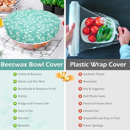 5Pcs Reusable Beeswax Elastic Bowl Covers for Bread Proofing and Food Cover (5 Count)