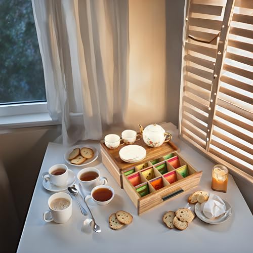 Acacia Wood Tea Bag Organizer with Drawer
