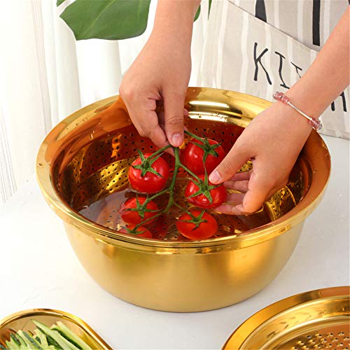 3-In-1 Multifunctional Grater Basin Colander Strainer Set, Mingcheng Stainless Steel Kitchen Grater/Drain Basket/Bottom Basin for Washing Rice, Fruits, Vegetable, Grater with Container (Rainbow) (3 Count)