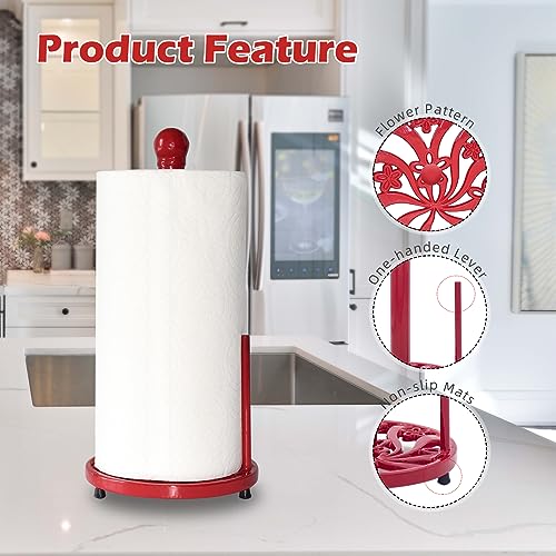 Red Cast Iron Paper Towel Holder for Kitchen Countertop