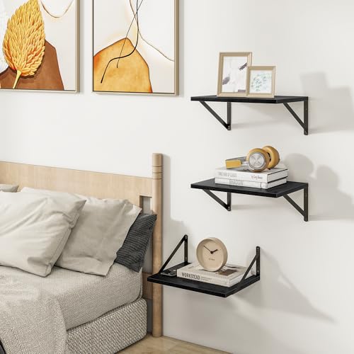 16W x 12D Deep Floating Shelves Set of 3 Black (3 Count)
