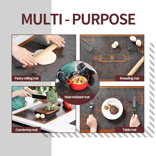 Silicone Pastry Mat Extra Large with Measurements 26''x16'' for Reusable