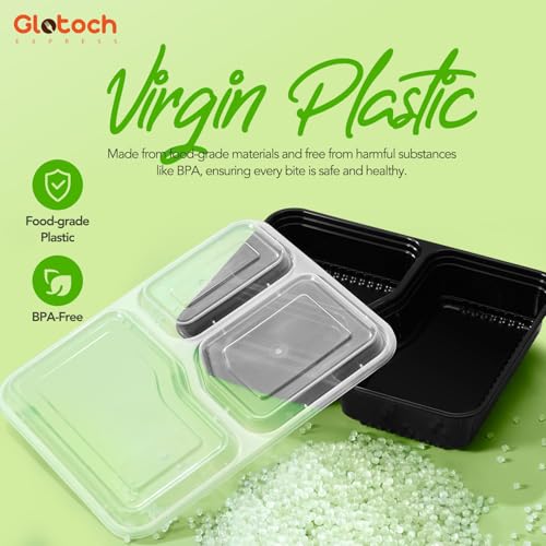 Glotoch 3 Compartment Meal Prep Containers with Lids (50 Count)