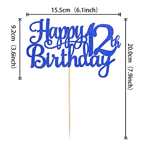 1 PCS Happy 12th Birthday Cake Topper Glitter Cheers to 12 Years Birthday Cake Pick 12 Fabulous Cake Decoration for Happy 13th Birthday Theme Party Decorations Supplies Blue
