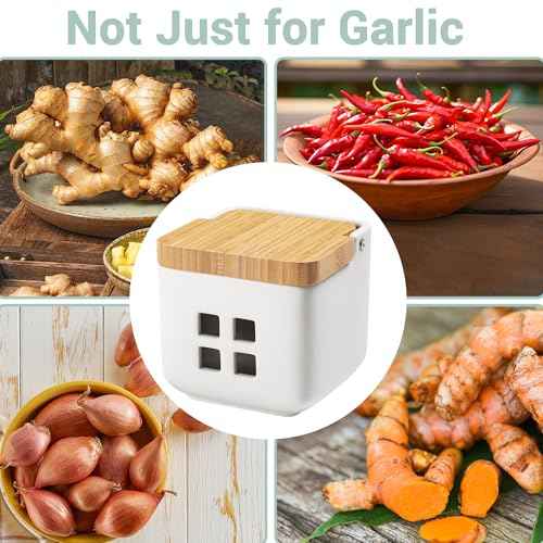 Ceramic Garlic Keeper with Bamboo Lid
