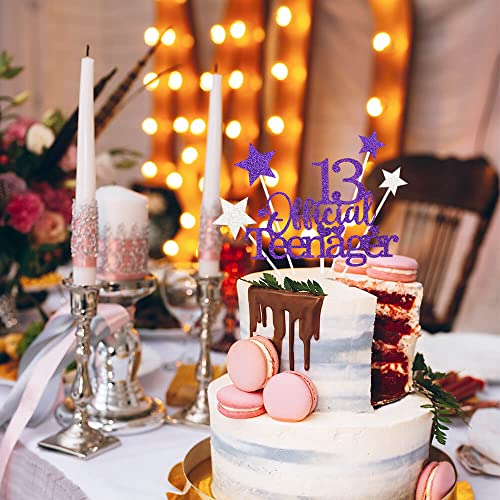 Purple Silver 13th Birthday Cake Topper with Glittery Stars (7 Count)