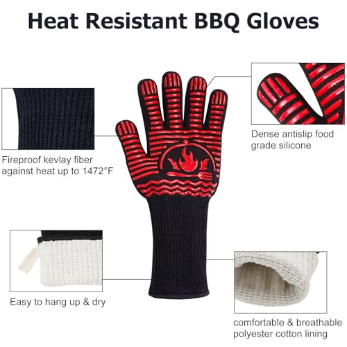 BBQ Gloves 1472°F Extreme Heat Resistant Grill Gloves