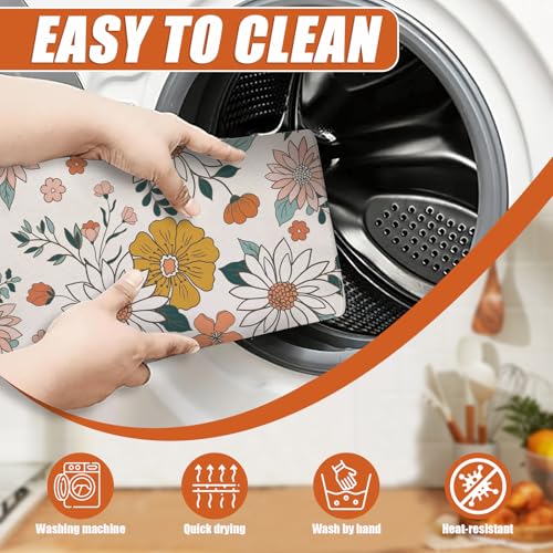 Boho Flower Dish Drying Mat for Kitchen Counter Microfiber Absorbent Dish Kitchen Drying Mat Draining Reusable Washable for Dishes