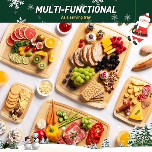 Bamboo Cutting Board Set Non Slip Feet Over Sink Eating Grilling Biard Cutboard Biard Chtting Woodcutting Cuttingboards Voard Oard Bord Dishwasher Safe 12x18 11x14 Baords Baord Veg Utting Ultimate (5 Count)