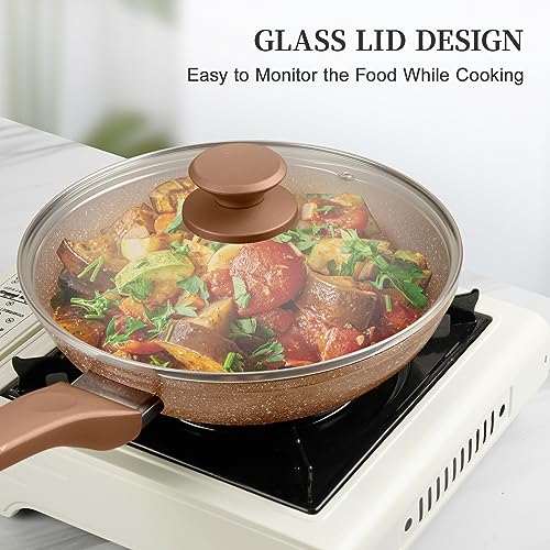 Nonstick Ceramic Frying Pans Skillets Set with Lid 8"+9.5"+11"