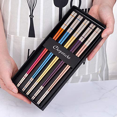 5 pair Nice Stainless Steel Featured Chopsticks Metal Reusable Chopsticks Chinese Square Chopsticks