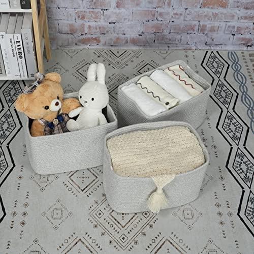Woven Cotton Rope Storage Baskets 15x10x9.3" 3 Pack Grey