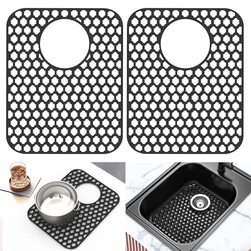 2 Pack Silicone Sink Protector Mat for Kitchen Sink Rear Drian Black
