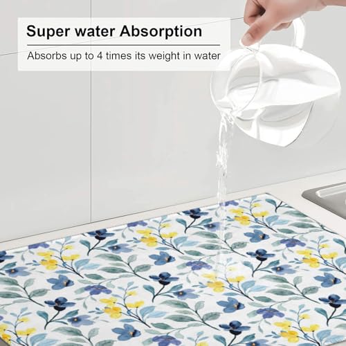 Floral Dish Drying Mat 18x24 for Kitchen Counter
