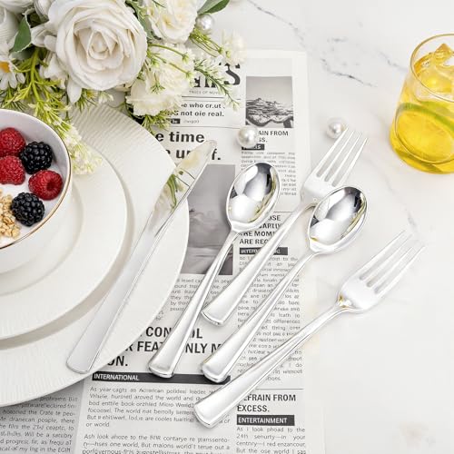 200Pcs Silver Plastic Cutlery