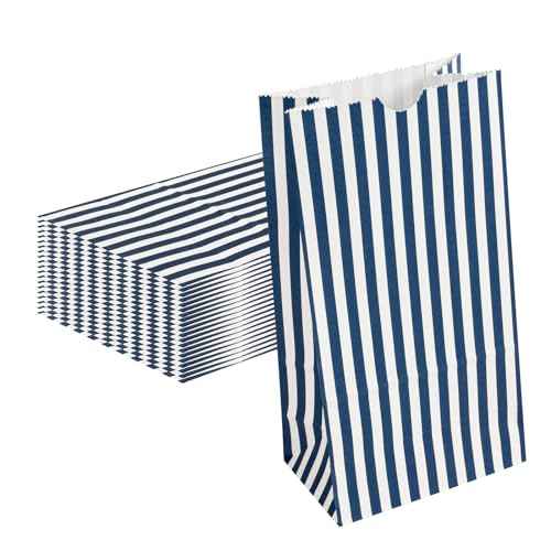 Blue And White Stripe Paper Bag (100 Count)