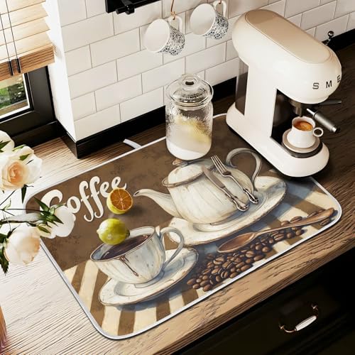 Coffee Themed Dish Drying Mat for Kitchen Counter Absorbent Microfiber Large Drying Pad Dish Mats for Kitchen Countertops 18 x 24 Inch243