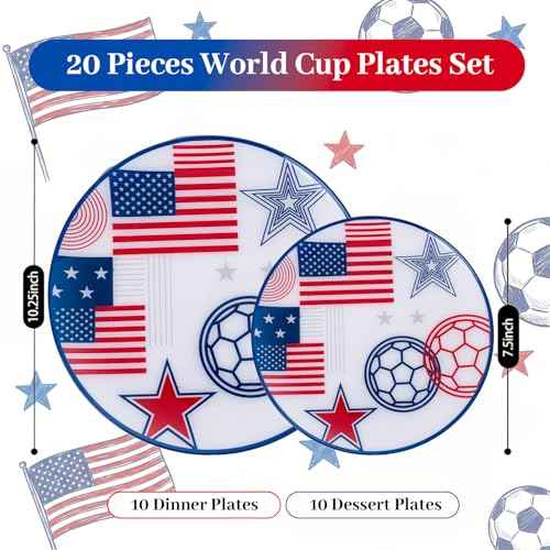 20 Red and Blue Plastic Soccer Plates