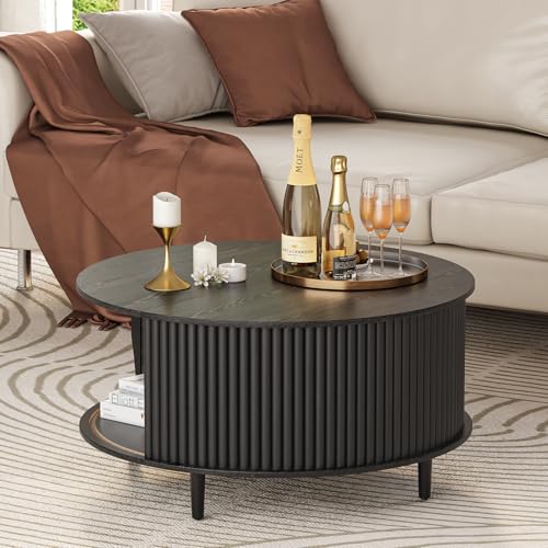 Round Coffee Table with Storage for Living Room