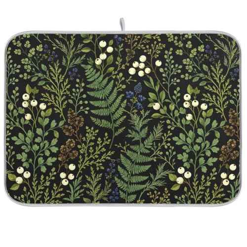 Sage Leaves Botanical Berry Plant Dish Drying Mat for Kitchen Counter Absorbent Microfiber Drying Pad
