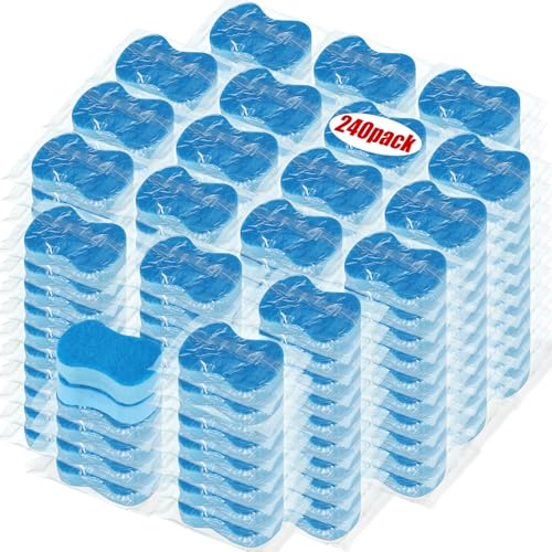 240 Pcs Individually Wrapped Sponges Kitchen Bulk Non Scratch Scouring Sponges for Dishes Household Cleaning Travel Apartments Hotel Car (240 Count)