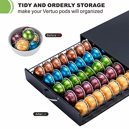 Nespresso Pod Holder Vertuo pod Storage Drawer Black Metal Coffee Pod Holder for Vertuoline Capsule Orgainzer 50 Pods