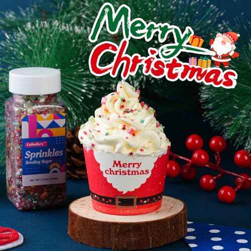 Christmas Red Sanding Sugar Edible Gold Glitter Stars Mix Sugar Sprinkles for Cake Decorating Sparkling Sanding Sugar for Cupcake Toppers Cookie Decorations Wedding Party Celebrations 3.5oz (3.5 Ounce)