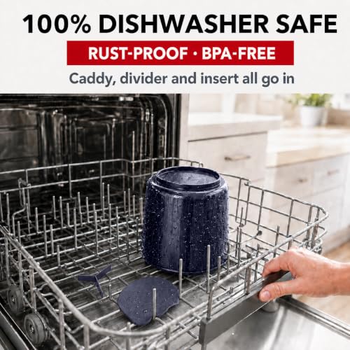 Plastic Large Rotating Navy Blue Kitchen Utensil Holder Countertop Caddy