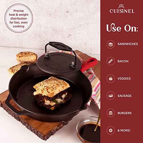 Cast Iron Skillet + Grill Press + Scraper Set (4 Count)