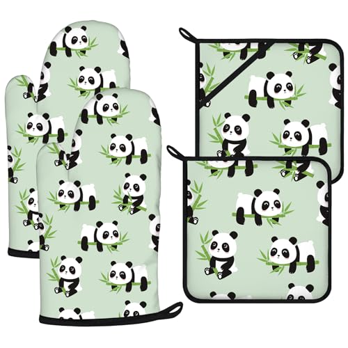 Cute Panda Oven Mitts and Pot Holders Sets 4Pcs