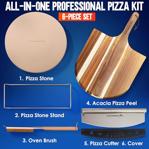 6 Inch Pizza Stone Set for Oven and Grill with Peel (6 Count)
