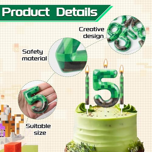 13 Pcs Dynamite Candles 12 TNT Themed Birthday Cake Candles and Number 5 Candle Cake Topper for Pixel Theme Birthday Party Anniversary Party Dynamite Theme Party Video Game Party Supplies (13 Count)