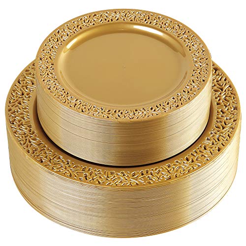 102 PCS Brown Gold Plastic Plates (51 Count)
