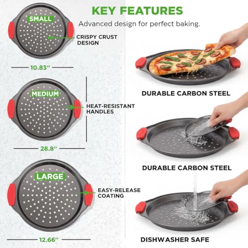 3 Piece Pizza Tray Set with Silicone Handles