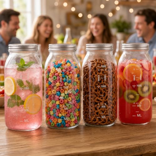 64 oz Large Plastic Mason Jars with Airtight Lids Wide Mouth (2 Count)