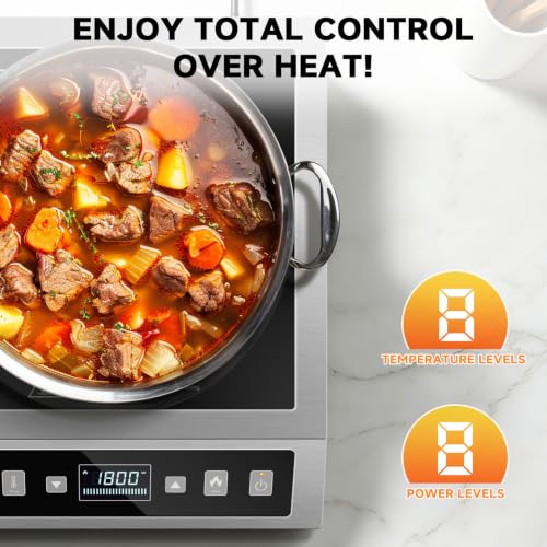 Portable Induction Cooktop 1800W Commercial Burner Stainless Steel