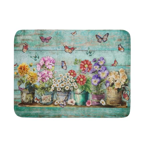Spring Floral Rustic Dish Drying Mat for Kitchen Counter Absorbent Microfiber Large Drying Pad 18 x 24 Inch Flowers Jars