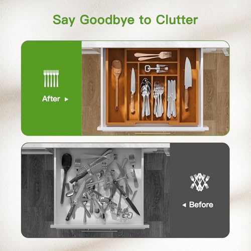 Bamboo Expandable Drawer Organizer for Utensils Holder