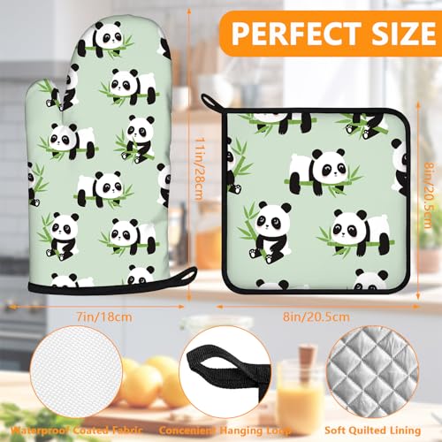 Cute Panda Oven Mitts and Pot Holders Sets 4Pcs