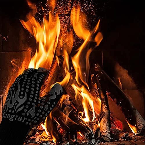 Mitts Oven Gloves with Fingers BBQ Heat Resistant Gloves Oven Gloves 1472℉ 14Inch Cut Resistant Cooking Grill Gloves Silicone Non (2 Count)