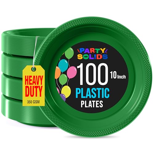 Sturdy Emerald Green Plastic Plates 10" Party Plates 100 Pcs (100 Count)