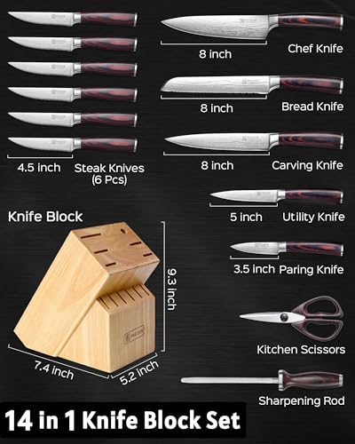 Kitchen Knife Set with Block (14 Count)