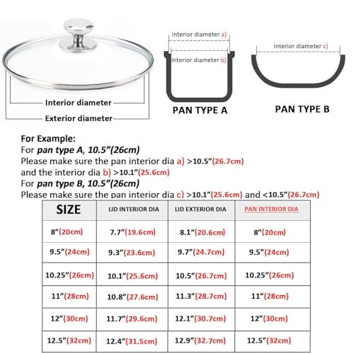 Glass Lid for 11 Inch Stainless Steel Cast Iron Skillets Frying Pans
