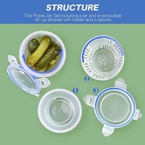 Pickle Jar 24oz 2Pack Pickle container with strainer Pickle Holder Keeper Lifter (2 Count)