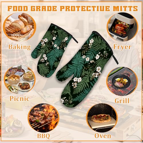 Herbal Fern Flowers Oven Mitts and Pot Holders Set (4 Count)